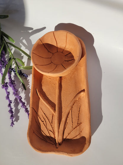 Handmade terracotta bowl made of clay, unglazed.