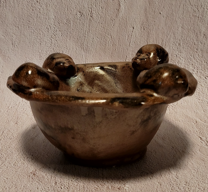 Bowl with clay heads - handmade
